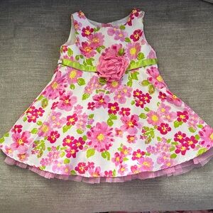 Youngland Baby Pink Floral Sleeveless Party Dress with Rosette